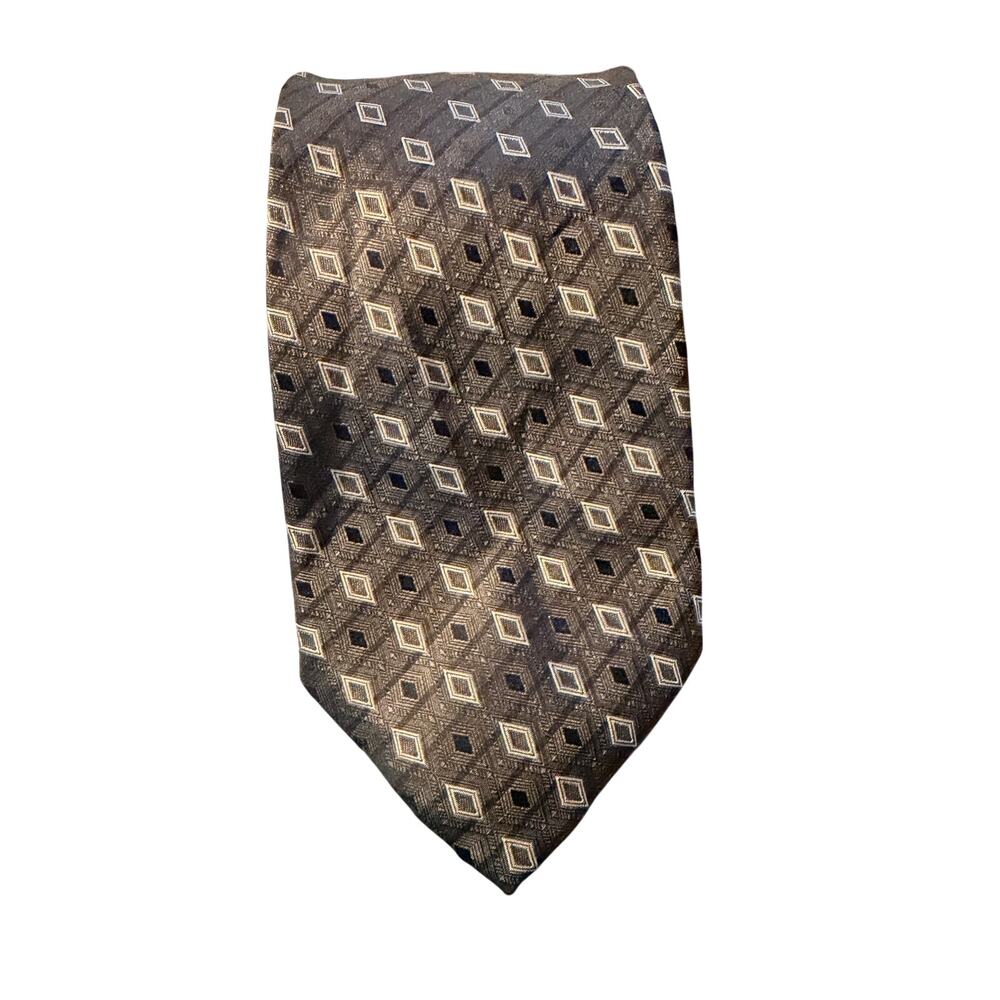 Geoffrey Beene Extra Long Silk Tie Blue Gray Geometric Pattern